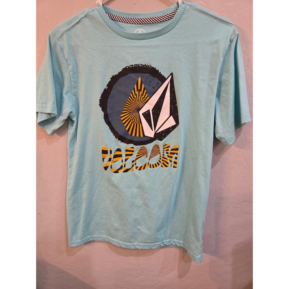 Volcom Boys Graphic T-Shirt Light Blue Aqua Stone Logo Size Medium 10/12 - Picture 4 of 5